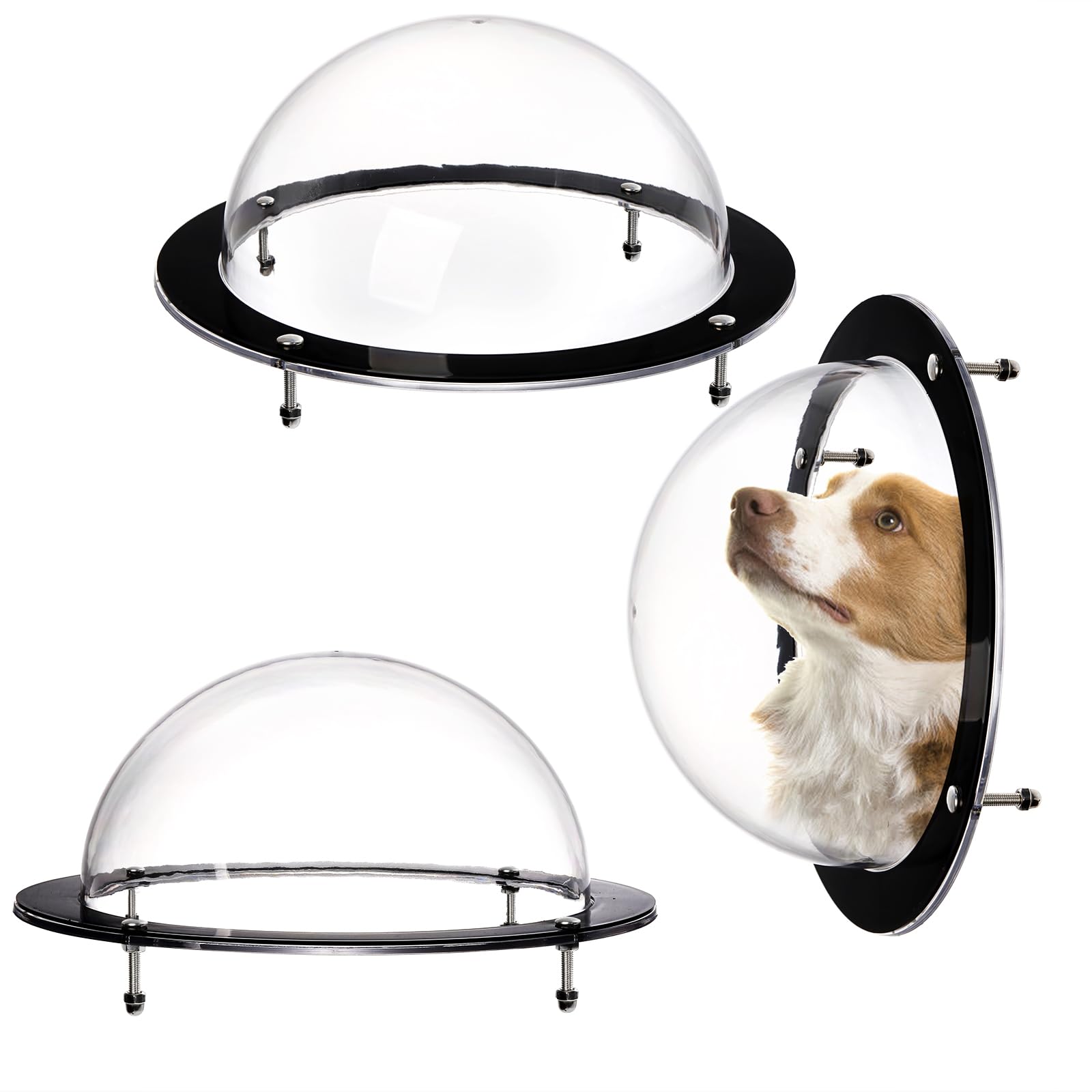 Goaste 2 Pack Dog Fence Window 12.4 Inch Clear Pet Dome Durable Plastic Pet Peek Window Playground Doggie Fence Safe Window Pet Supply for Dog Cat 12.4 x 4.9 Inch